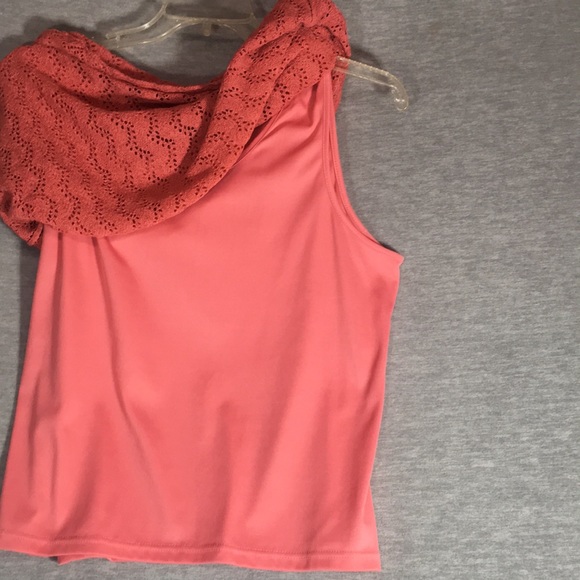 COLDWATER CREEK Crochet Lace Top with Full Tank Top UnderDeep Peach Color - Picture 12 of 16